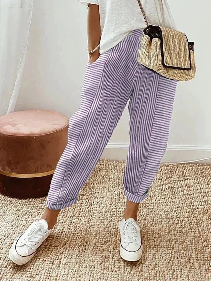 BB | Purple Elegant Striped Trousers – Flattering Fit & Luxe Comfort - women